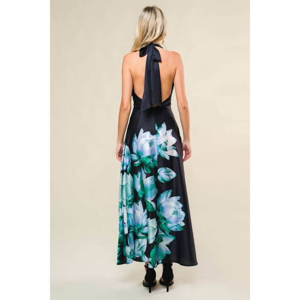 Teal Floral Party Dress - Picture 2 of 5